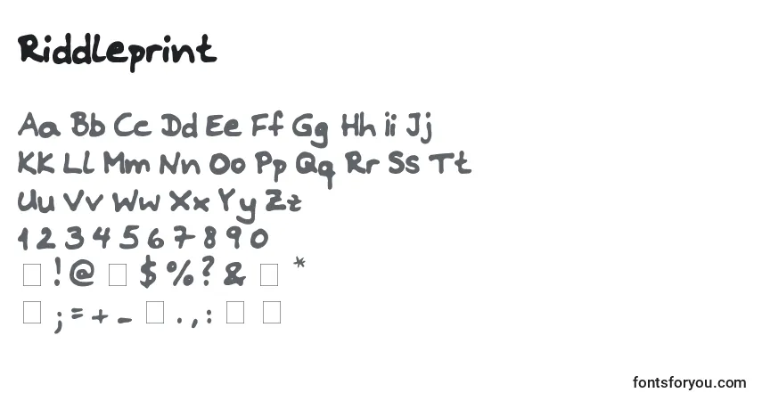 Czcionka Riddleprint – alfabet, cyfry, specjalne znaki