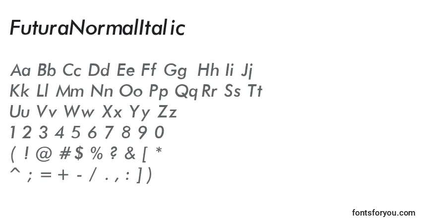 Fuente FuturaNormalItalic - alfabeto, números, caracteres especiales