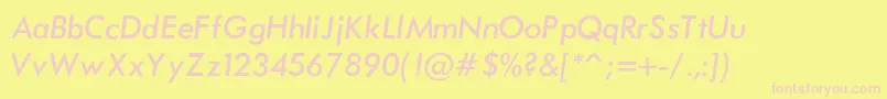 FuturaNormalItalic-fontti – vaaleanpunaiset fontit keltaisella taustalla