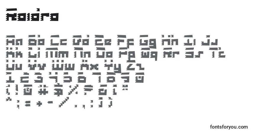 Шрифт Roidro – алфавит, цифры, специальные символы