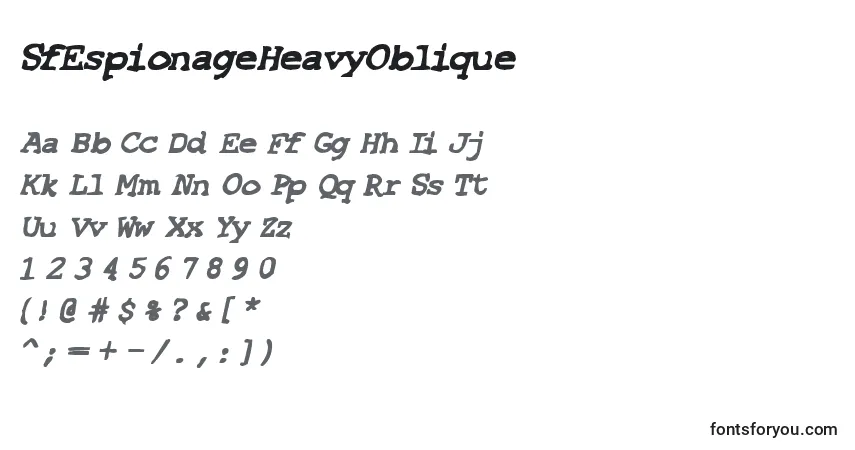 Czcionka SfEspionageHeavyOblique – alfabet, cyfry, specjalne znaki