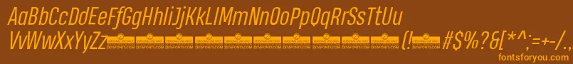 フォントHeadingProBookItalicTrial – オレンジ色の文字が茶色の背景にあります。