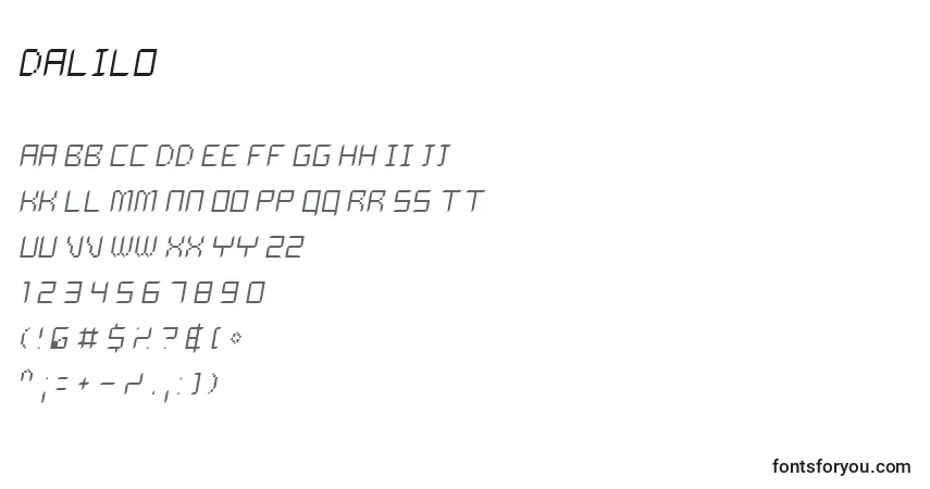 A fonte Dalilo – alfabeto, números, caracteres especiais