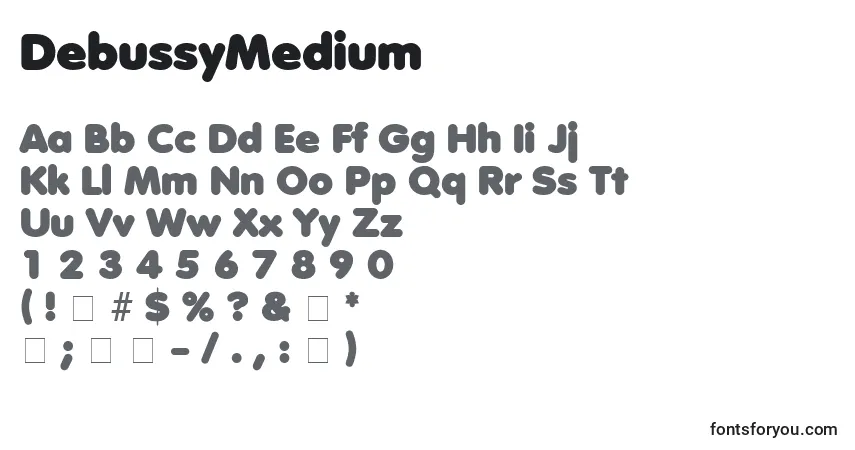 A fonte DebussyMedium – alfabeto, números, caracteres especiais