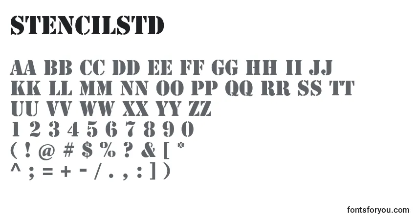 Czcionka Stencilstd – alfabet, cyfry, specjalne znaki