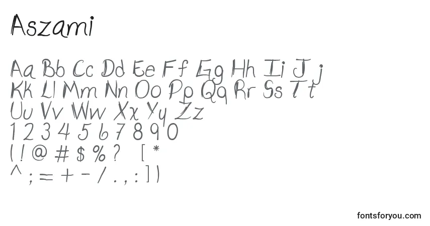 Fuente Aszami - alfabeto, números, caracteres especiales