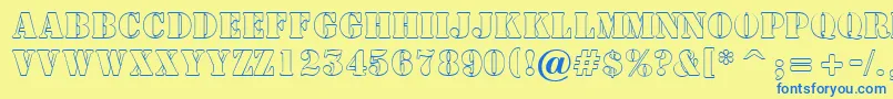 フォントASamperotl – 青い文字が黄色の背景にあります。