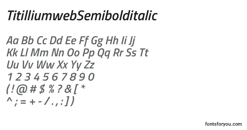 Fuente TitilliumwebSemibolditalic - alfabeto, números, caracteres especiales