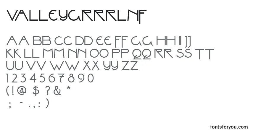 A fonte Valleygrrrlnf (116129) – alfabeto, números, caracteres especiais