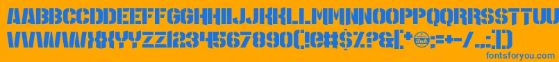 Weitere Informationen zur MajorLeagueDuty-Schriftart MajorLeagueDuty-Schriftart – Blaue Schriften auf orangefarbenem Hintergrund