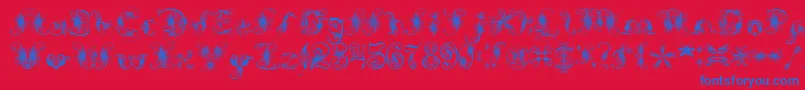 ExtravagantPete-fontti – siniset fontit punaisella taustalla