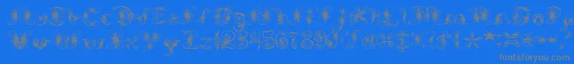 ExtravagantPete-fontti – harmaat kirjasimet sinisellä taustalla