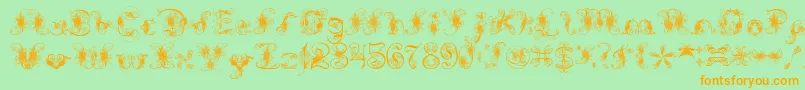 フォントExtravagantPete – オレンジの文字が緑の背景にあります。