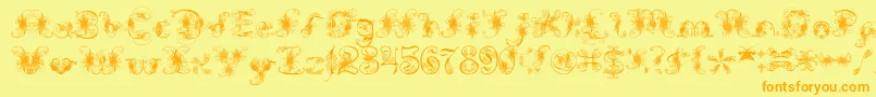 フォントExtravagantPete – オレンジの文字が黄色の背景にあります。