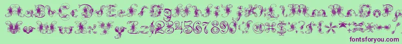 ExtravagantPete-fontti – violetit fontit vihreällä taustalla