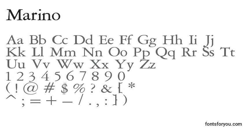 Шрифт Marino – алфавит, цифры, специальные символы