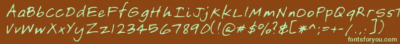 フォントLehn149 – 緑色の文字が茶色の背景にあります。