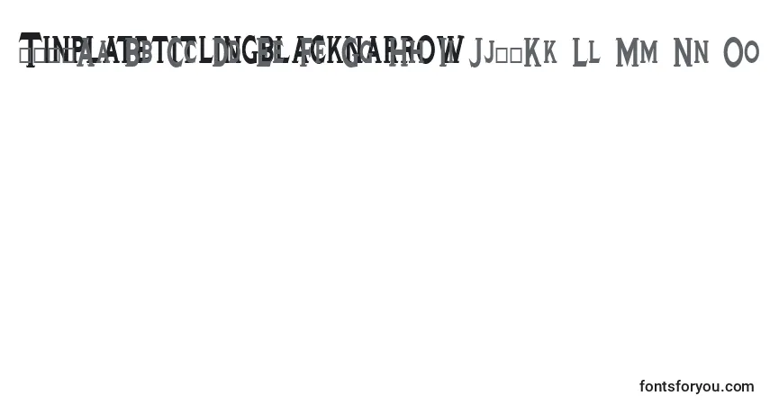 Schriftart Tinplatetitlingblacknarrow – Alphabet, Zahlen, spezielle Symbole