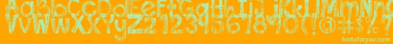 DjbThisFontIsWorn-fontti – vihreät fontit oranssilla taustalla