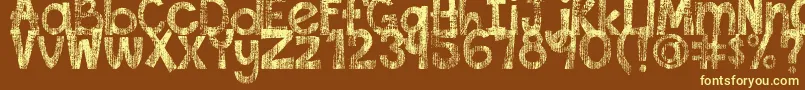 DjbThisFontIsWorn-Schriftart – Gelbe Schriften auf braunem Hintergrund