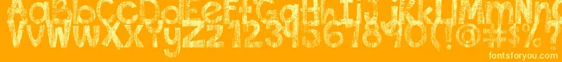 Weitere Informationen zur DjbThisFontIsWorn-Schriftart DjbThisFontIsWorn-Schriftart – Gelbe Schriften auf orangefarbenem Hintergrund