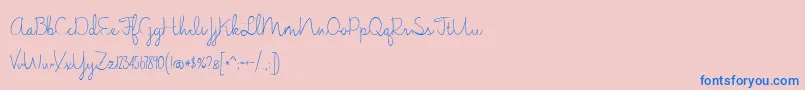BmdJasmineReminiscentseLight-Schriftart – Blaue Schriften auf rosa Hintergrund