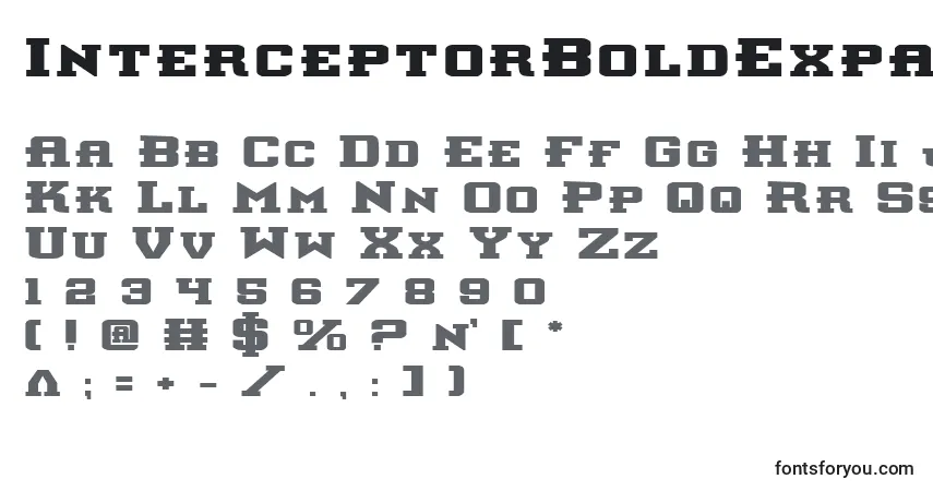 Czcionka InterceptorBoldExpanded – alfabet, cyfry, specjalne znaki