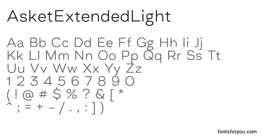 Schriftart AsketExtendedLight (116153) – Alphabet, Zahlen, spezielle Symbole