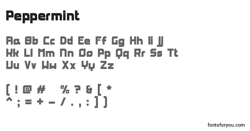 Czcionka Peppermint – alfabet, cyfry, specjalne znaki
