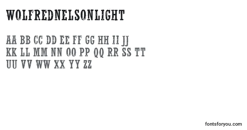 Czcionka WolfrednelsonLight – alfabet, cyfry, specjalne znaki
