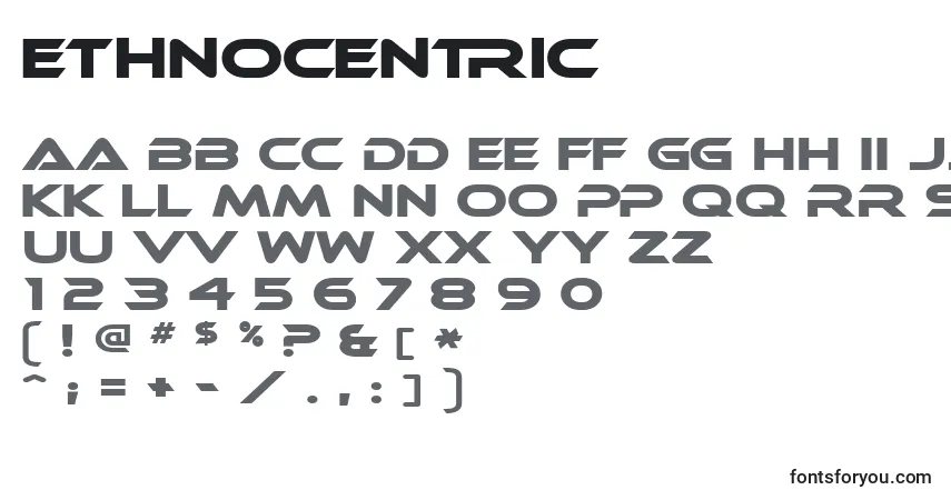Czcionka Ethnocentric – alfabet, cyfry, specjalne znaki