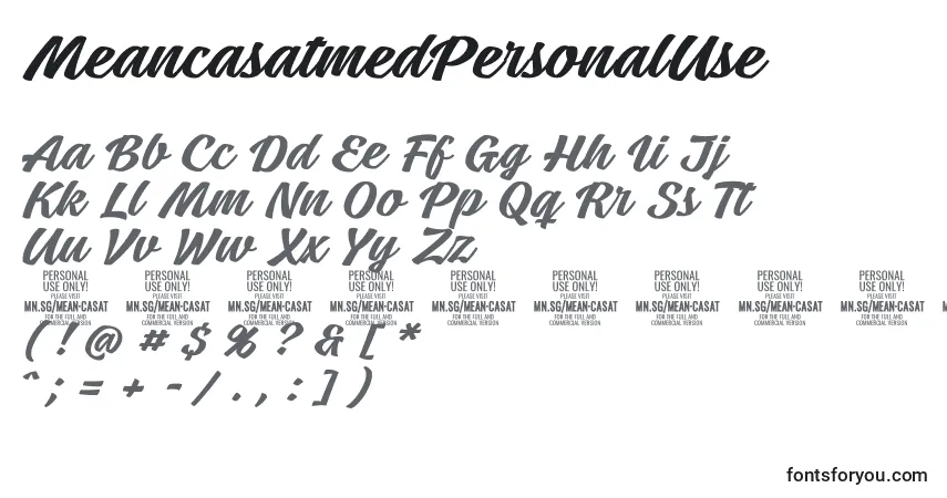 Czcionka MeancasatmedPersonalUse – alfabet, cyfry, specjalne znaki