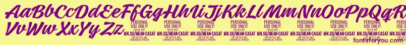 MeancasatmedPersonalUse-fontti – violetit fontit keltaisella taustalla