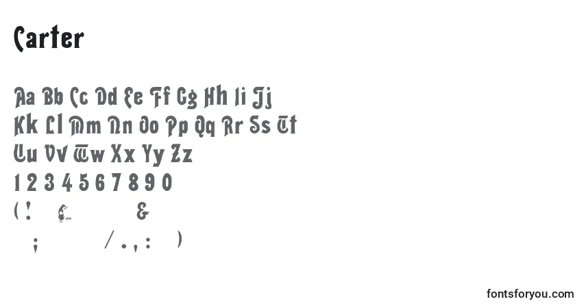 Czcionka Carter – alfabet, cyfry, specjalne znaki