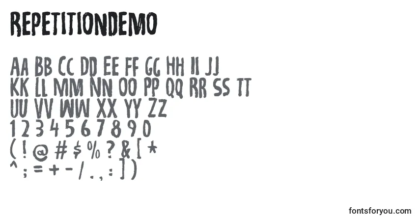 Шрифт Repetitiondemo – алфавит, цифры, специальные символы