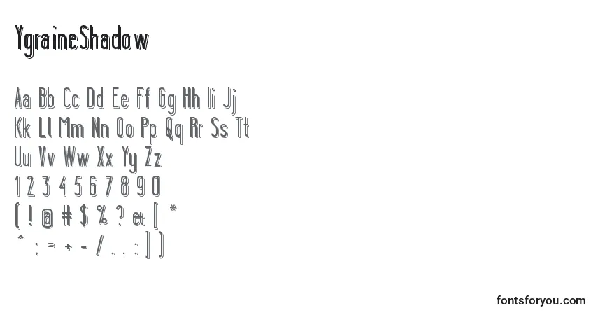 A fonte YgraineShadow – alfabeto, números, caracteres especiais