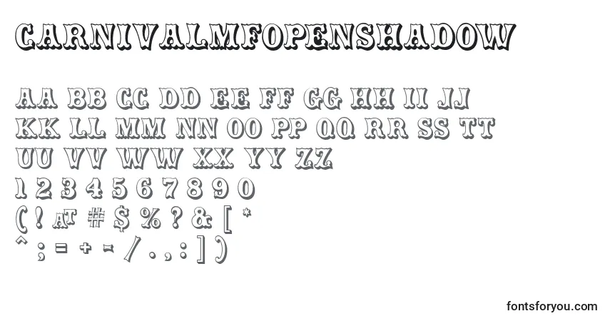 Шрифт CarnivalmfOpenshadow – алфавит, цифры, специальные символы