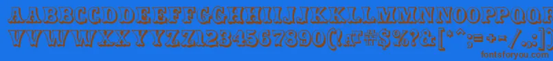 CarnivalmfOpenshadow-Schriftart – Braune Schriften auf blauem Hintergrund