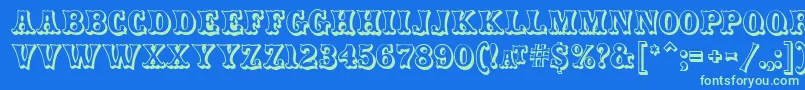 CarnivalmfOpenshadow-Schriftart – Grüne Schriften auf blauem Hintergrund