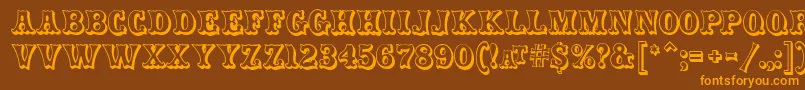 CarnivalmfOpenshadow-Schriftart – Orangefarbene Schriften auf braunem Hintergrund