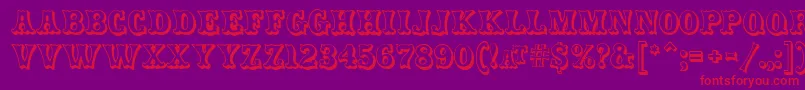 CarnivalmfOpenshadow-Schriftart – Rote Schriften auf violettem Hintergrund