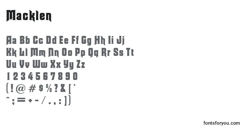 A fonte Macklen – alfabeto, números, caracteres especiais