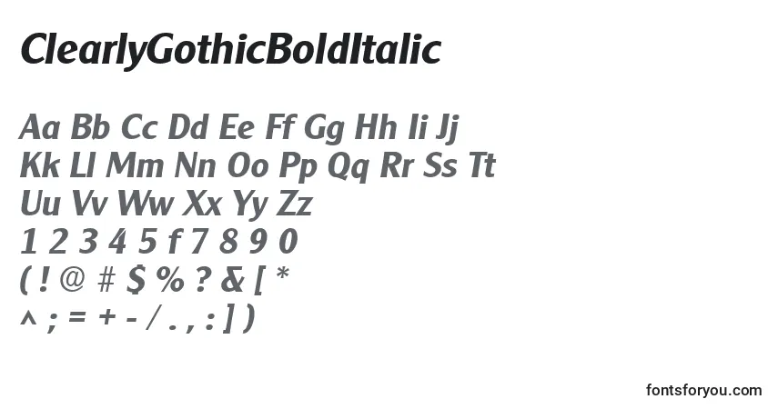 ClearlyGothicBoldItalic Font – alphabet, numbers, special characters