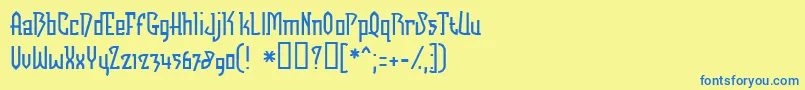 フォントFuturexbob – 青い文字が黄色の背景にあります。