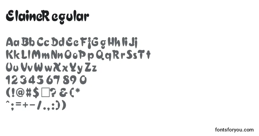 A fonte ElaineRegular – alfabeto, números, caracteres especiais