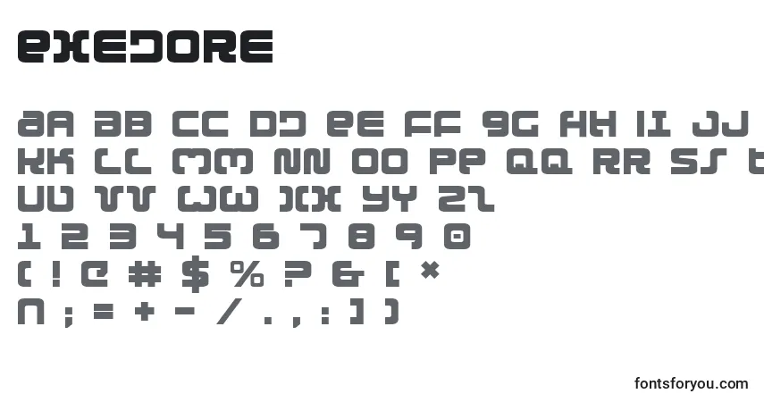 Exedore-fontti – aakkoset, numerot, erikoismerkit