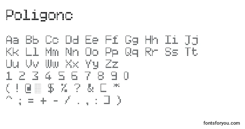 Czcionka Poligonc – alfabet, cyfry, specjalne znaki