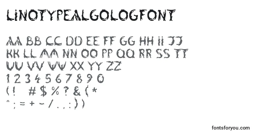 Linotypealgologfont-fontti – aakkoset, numerot, erikoismerkit