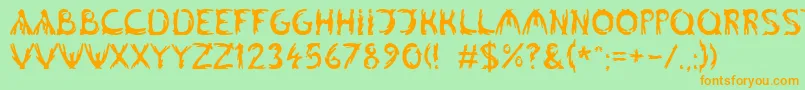 フォントLinotypealgologfont – オレンジの文字が緑の背景にあります。