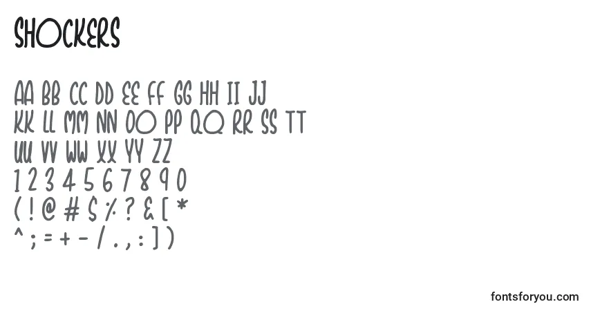 Schriftart Shockers (116187) – Alphabet, Zahlen, spezielle Symbole